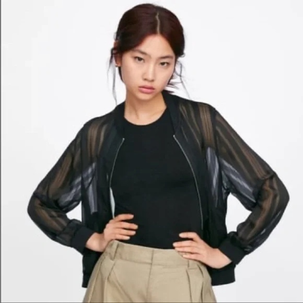 ZARA Sheer bomber Black Jacket